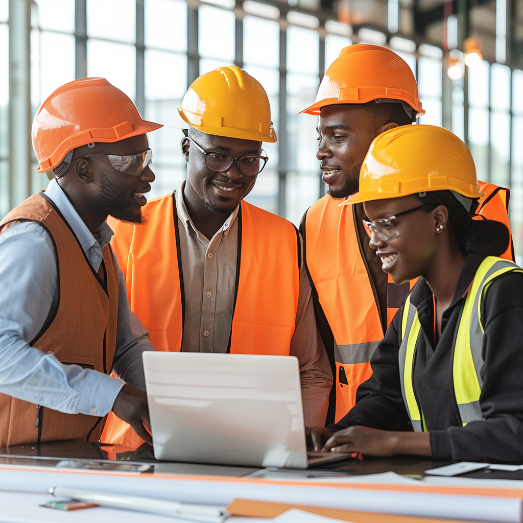 Diverse team collaborating around a laptop